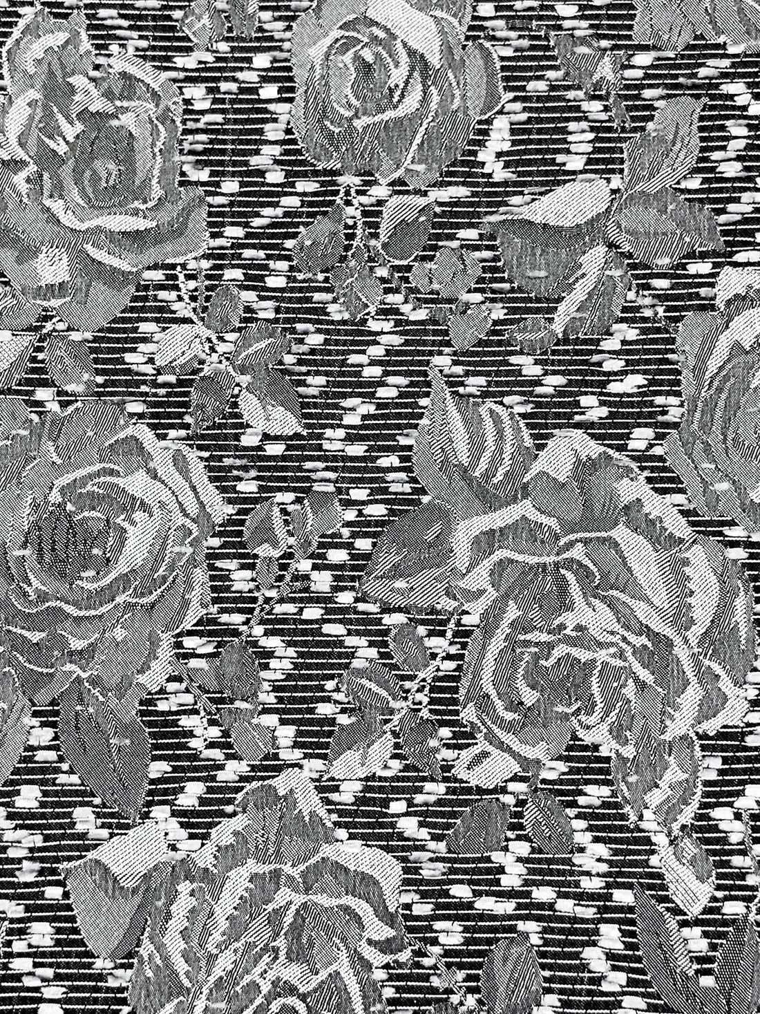 Bright Silver/Black 100% Polyester Floral Eyelash Jacquard Woven 54W