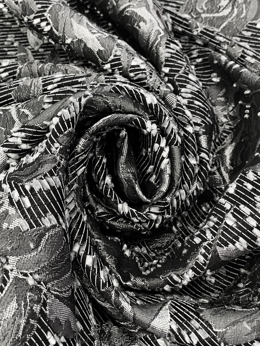 Bright Silver/Black 100% Polyester Floral Eyelash Jacquard Woven 54W