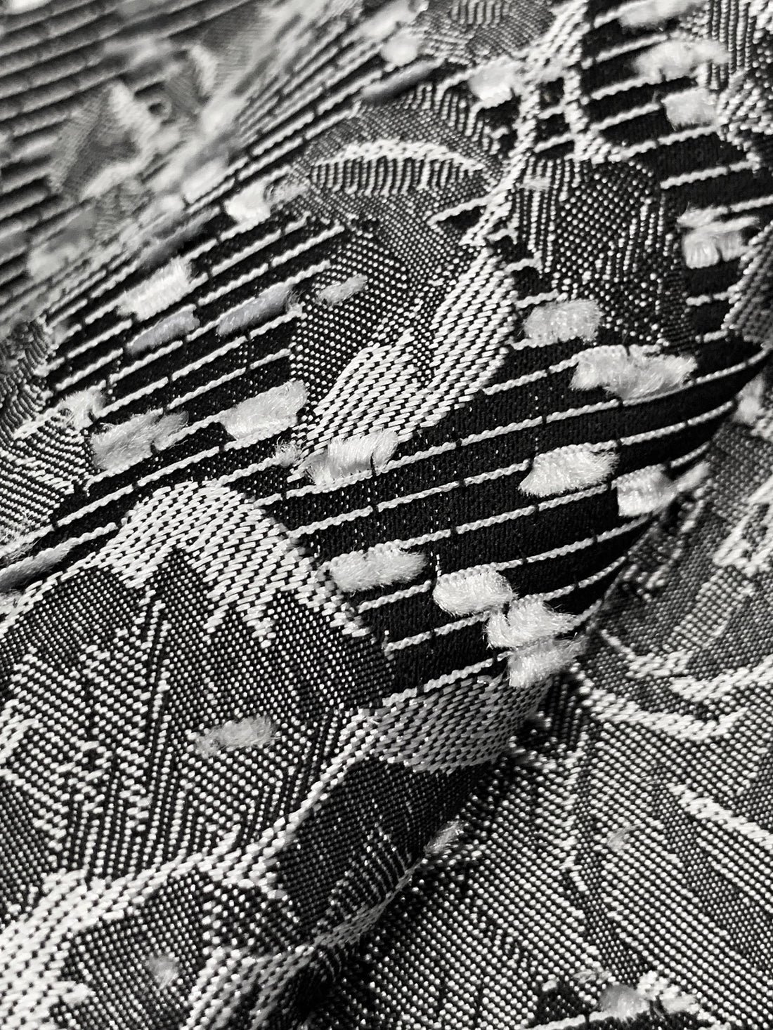 Bright Silver/Black 100% Polyester Floral Eyelash Jacquard Woven 54W