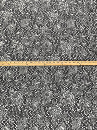 Bright Silver/Black 100% Polyester Floral Eyelash Jacquard Woven 54W