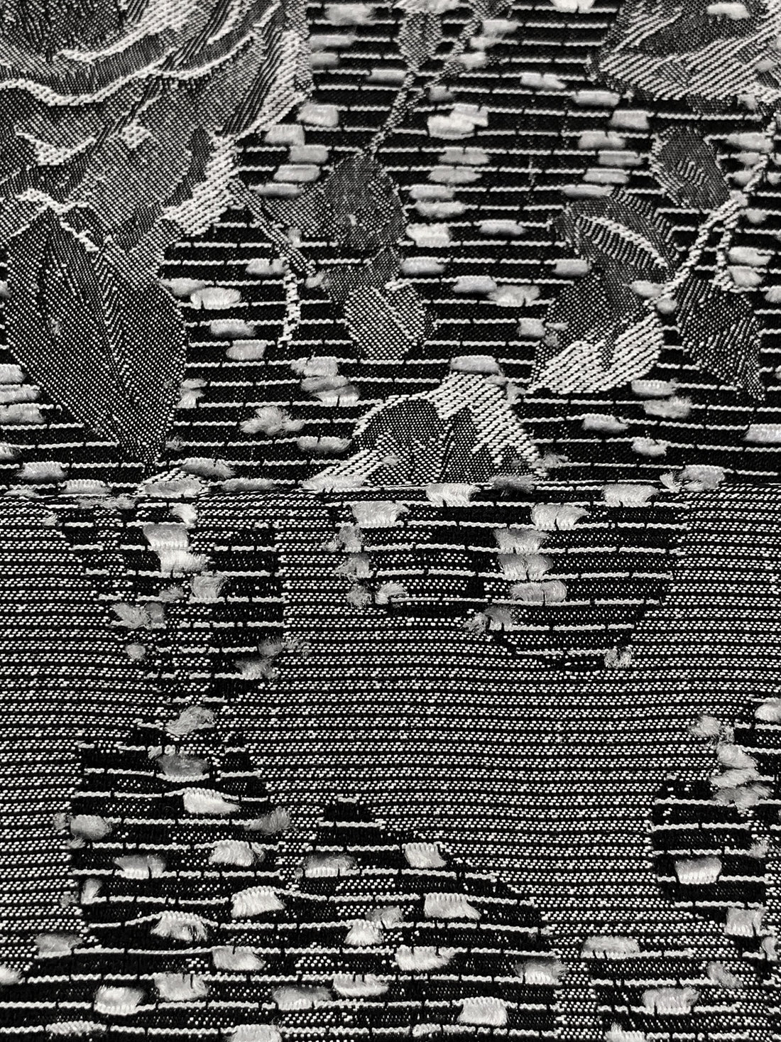 Bright Silver/Black 100% Polyester Floral Eyelash Jacquard Woven 54W