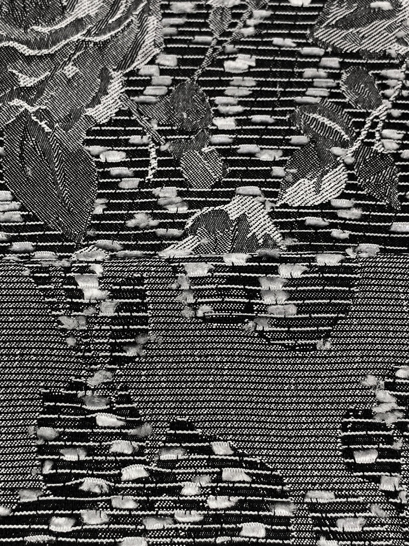 Bright Silver/Black 100% Polyester Floral Eyelash Jacquard Woven 54W