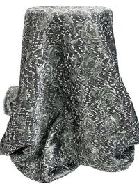 Bright Silver/Black 100% Polyester Floral Eyelash Jacquard Woven 54W