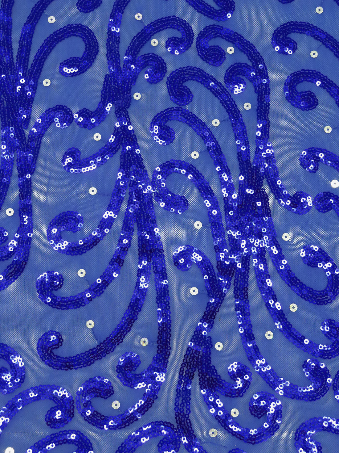 Dark Cornflower/Dark Blue Polyester/Lycra Swirl Design Sequins On Mesh Knit 58W