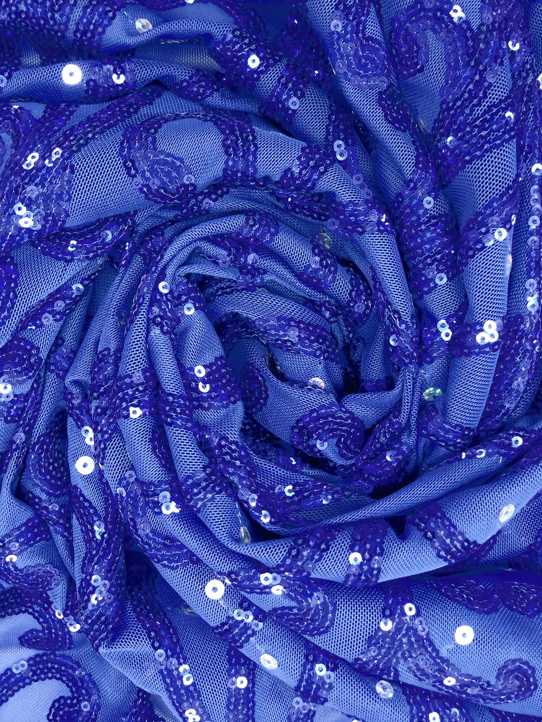 Dark Cornflower/Dark Blue Polyester/Lycra Swirl Design Sequins On Mesh Knit 58W