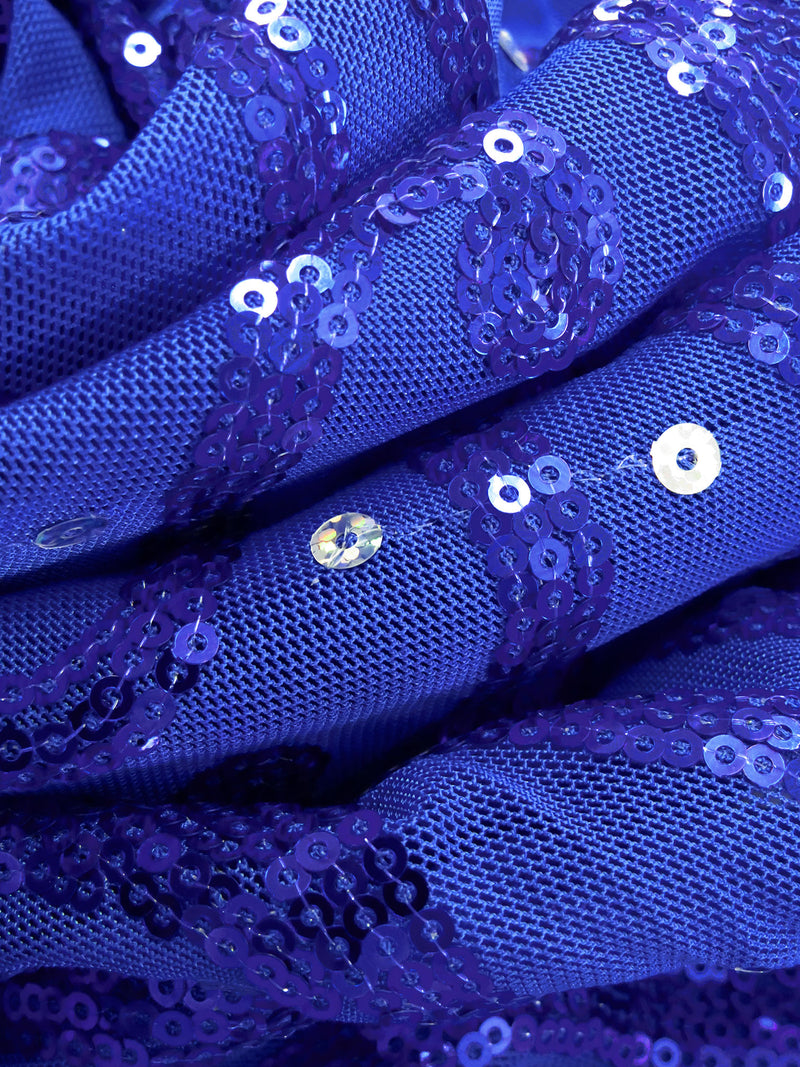 Dark Cornflower/Dark Blue Polyester/Lycra Swirl Design Sequins On Mesh Knit 58W