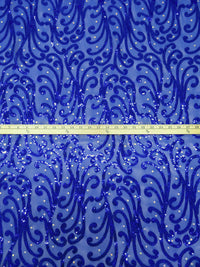 Dark Cornflower/Dark Blue Polyester/Lycra Swirl Design Sequins On Mesh Knit 58W