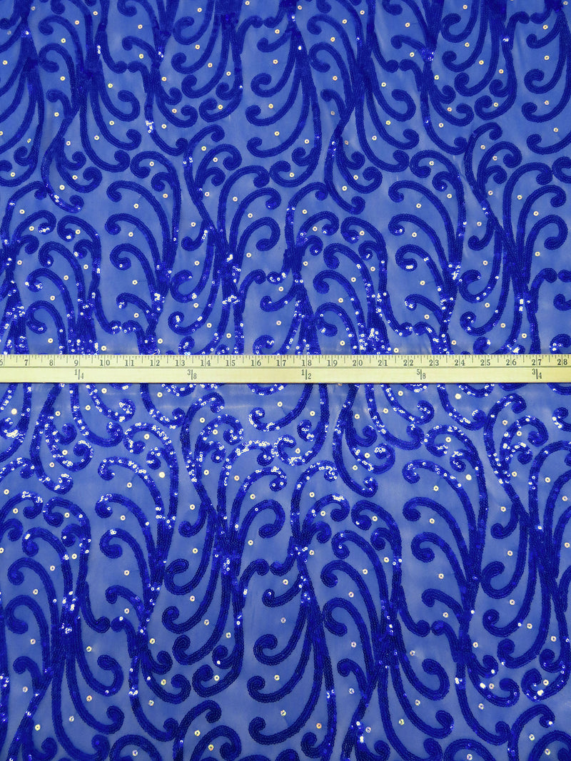 Dark Cornflower/Dark Blue Polyester/Lycra Swirl Design Sequins On Mesh Knit 58W