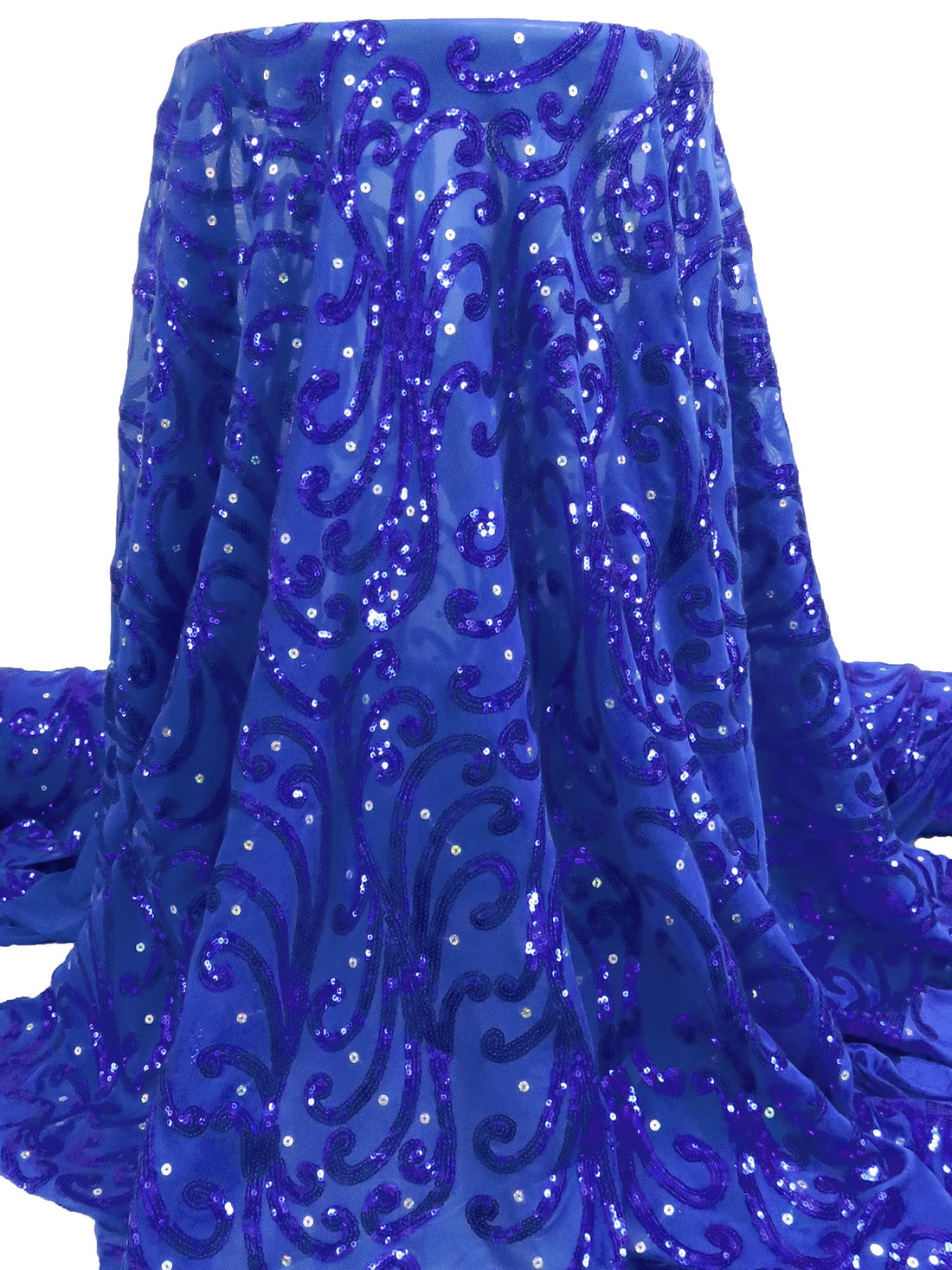 Dark Cornflower/Dark Blue Polyester/Lycra Swirl Design Sequins On Mesh Knit 58W