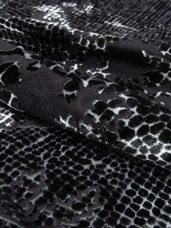 Black/Silvery Gray Polyester/Lycra Animal Print On Floral Burnout Velvet Knit - NY Designer - 54W