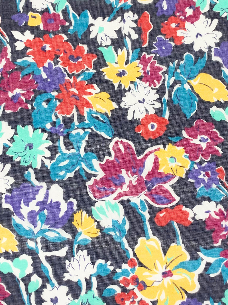 Navy Blue/Dandelion/Crimson Red/Multi 100% Rayon Floral Print Voile 56W