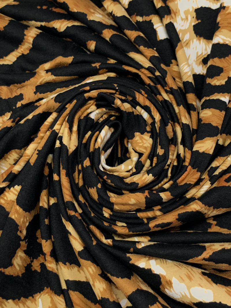 Black/Maple Syrup/Honeywheat/White Polyester/Lycra Animal Print Double Brushed Knit - NY Designer - 58W