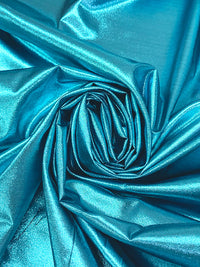 Vivid Aqua Blue/Black 100% Polyester Lame - Imported From France - 54W