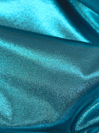 Vivid Aqua Blue/Black 100% Polyester Lame - Imported From France - 54W