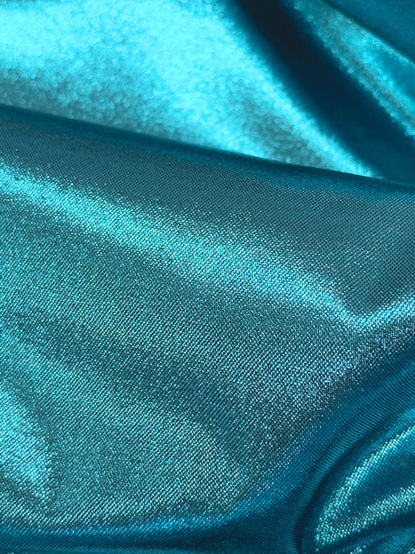 Vivid Aqua Blue/Black 100% Polyester Lame - Imported From France - 54W