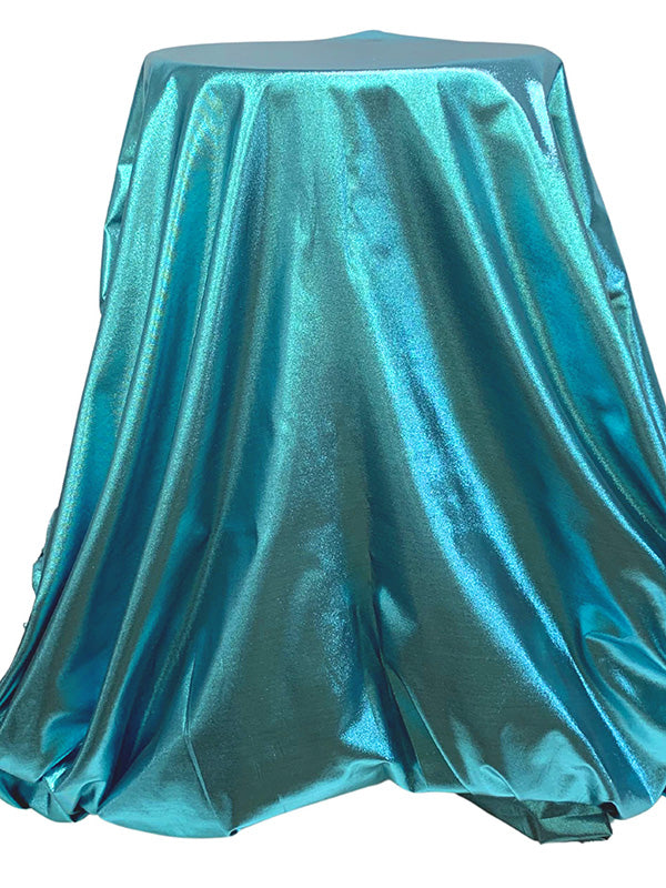 Vivid Aqua Blue/Black 100% Polyester Lame - Imported From France - 54W