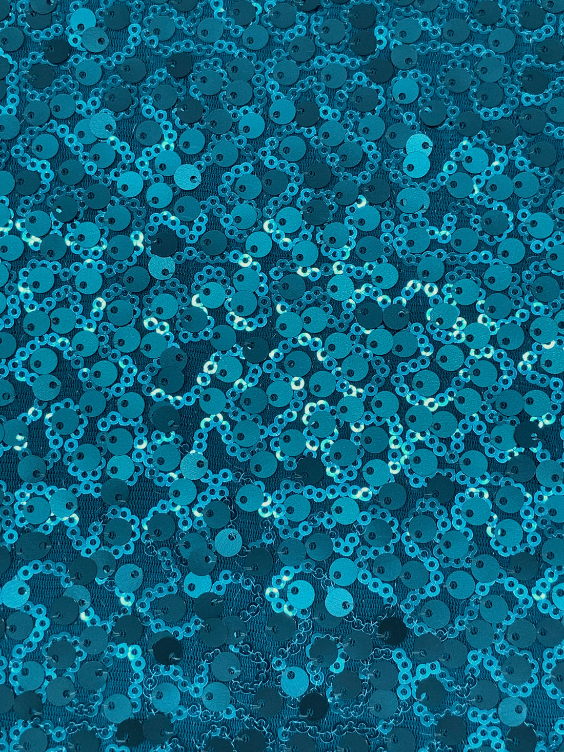 Teal Shadow/Baltic Sea Polyester/Lycra Abstract Design Flip and Mini Sequins On Netting 50W