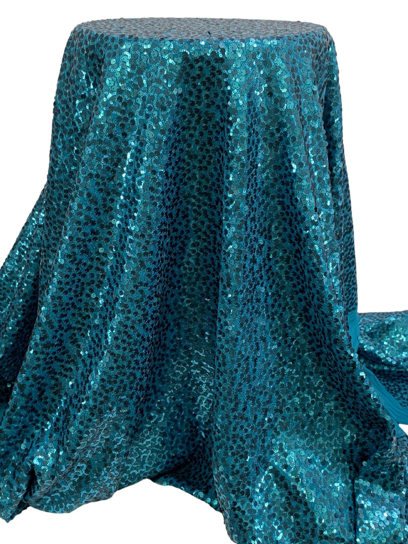 Teal Shadow/Baltic Sea Polyester/Lycra Abstract Design Flip and Mini Sequins On Netting 50W