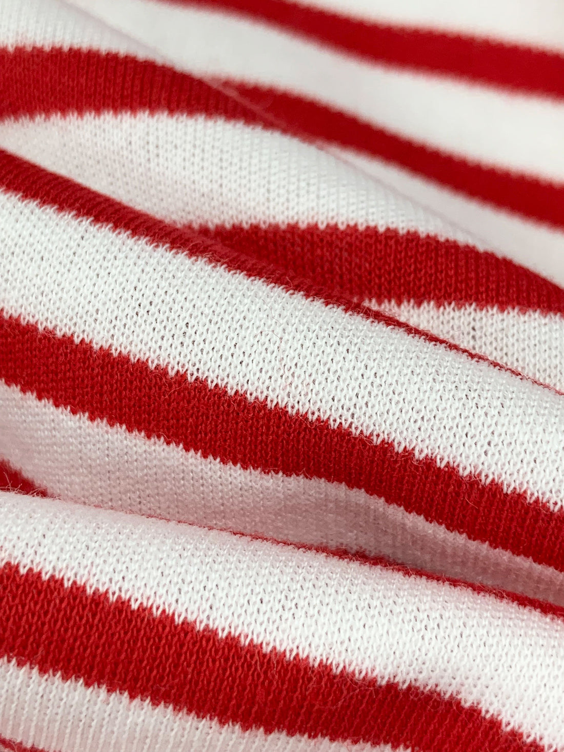 Crimson Red/White Cotton/Polyester Horizontal Stripe Interlock Knit 62W