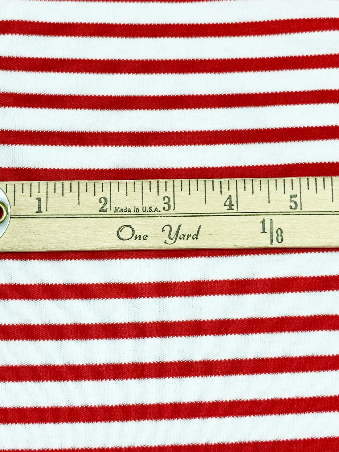 Crimson Red/White Cotton/Polyester Horizontal Stripe Interlock Knit 62W