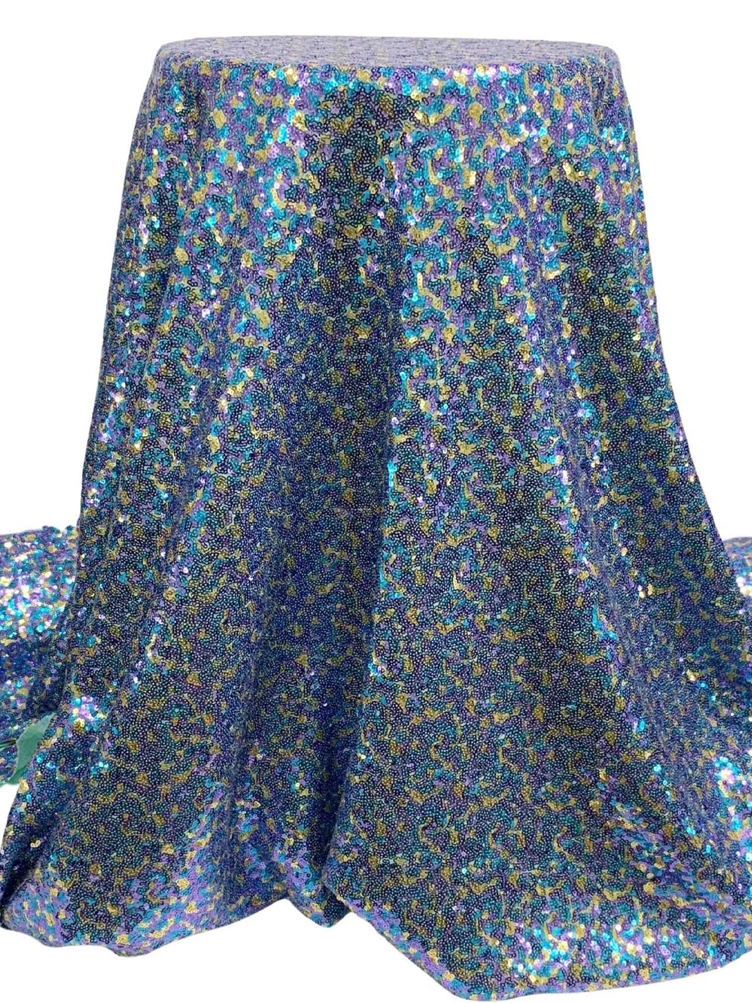 Celestial Blue/Gold/Lavender Polyester/Lycra Mini Sequins On Mesh