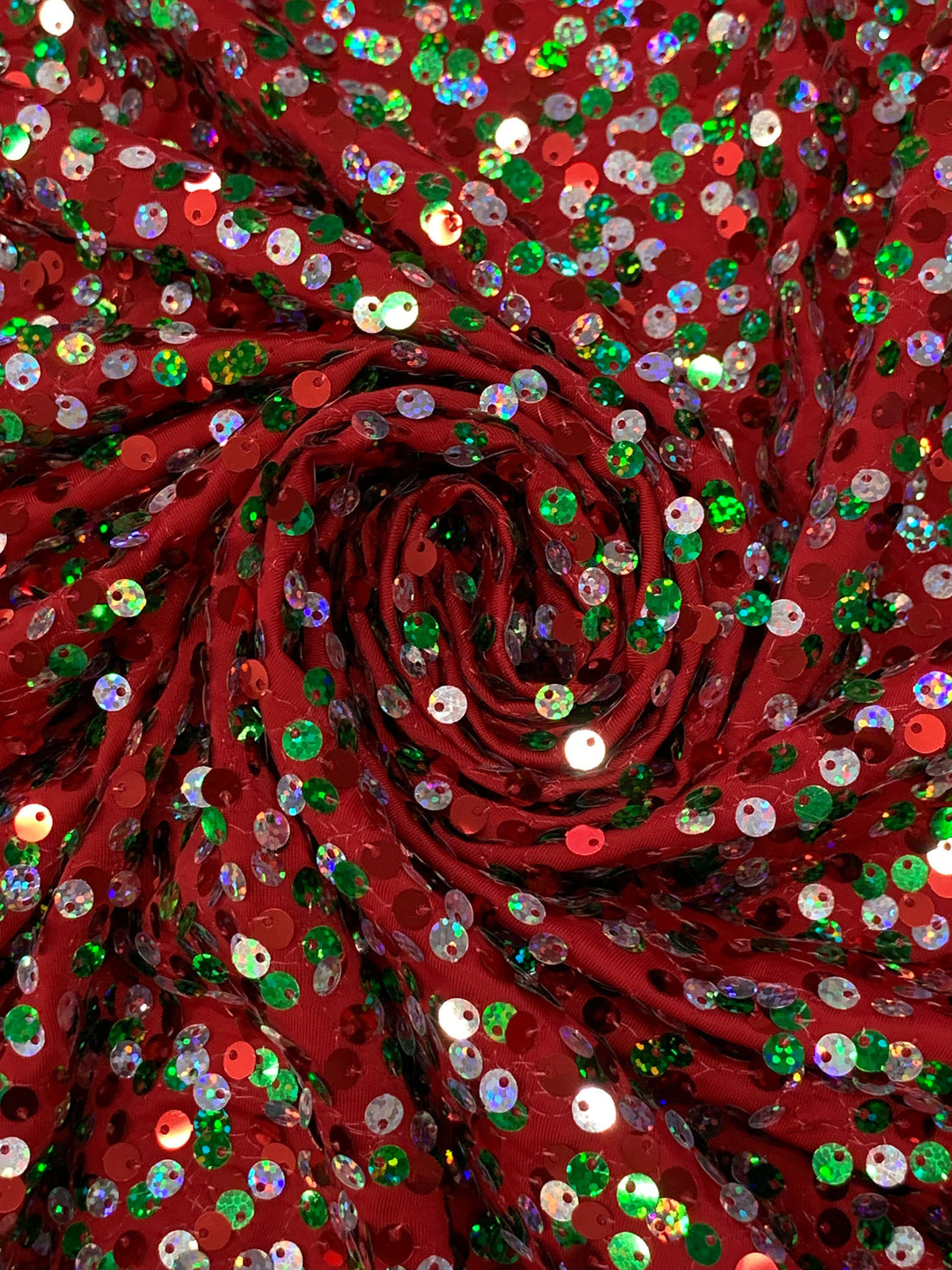 Crimson Red/Silver/Multi Polyester/Lycra Flip Sequins Mesh Knit 48W