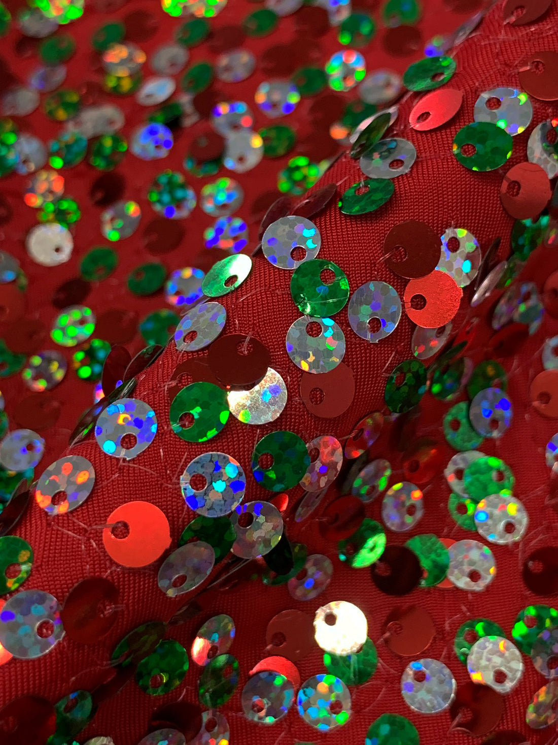 Crimson Red/Silver/Multi Polyester/Lycra Flip Sequins Mesh Knit 48W