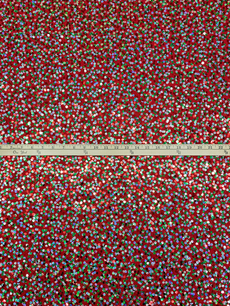 Crimson Red/Silver/Multi Polyester/Lycra Flip Sequins Mesh Knit 48W