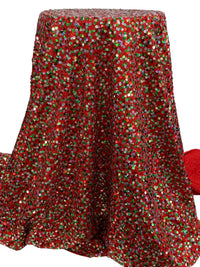 Crimson Red/Silver/Multi Polyester/Lycra Flip Sequins Mesh Knit 48W