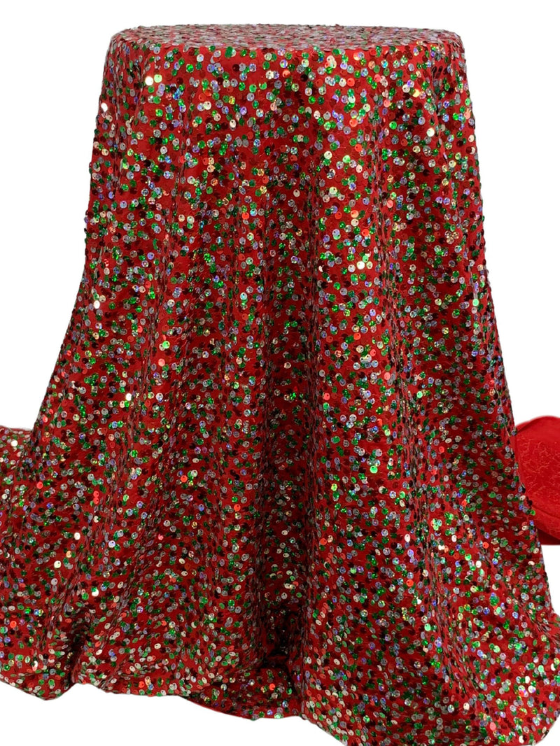 Crimson Red/Silver/Multi Polyester/Lycra Flip Sequins Mesh Knit 48W