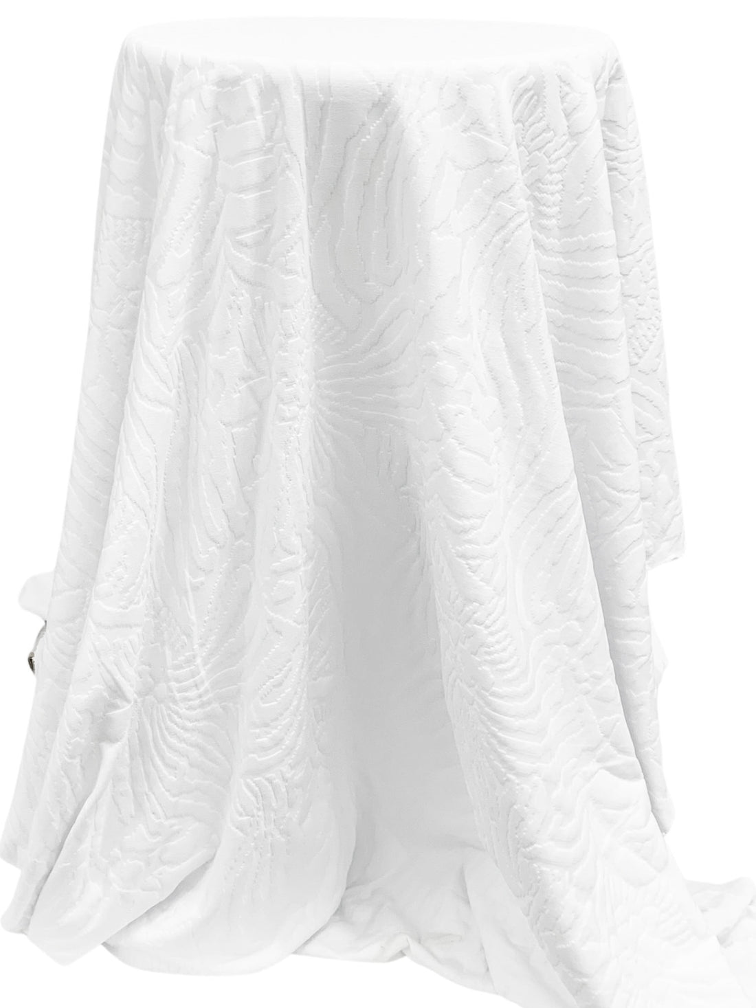 White Polyester/Lycra Abstract Floral Weave Jacquard Double Knit 47W
