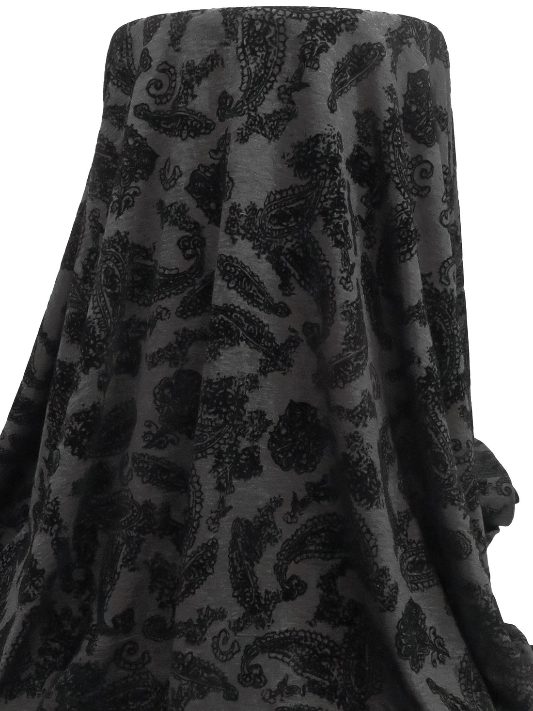 Dark Charcoal Gray/Black Polyester/Rayon/Lycra Flocked Paisley Design Jersey Knit 62W