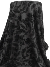 Dark Charcoal Gray/Black Polyester/Rayon/Lycra Flocked Paisley Design Jersey Knit 62W