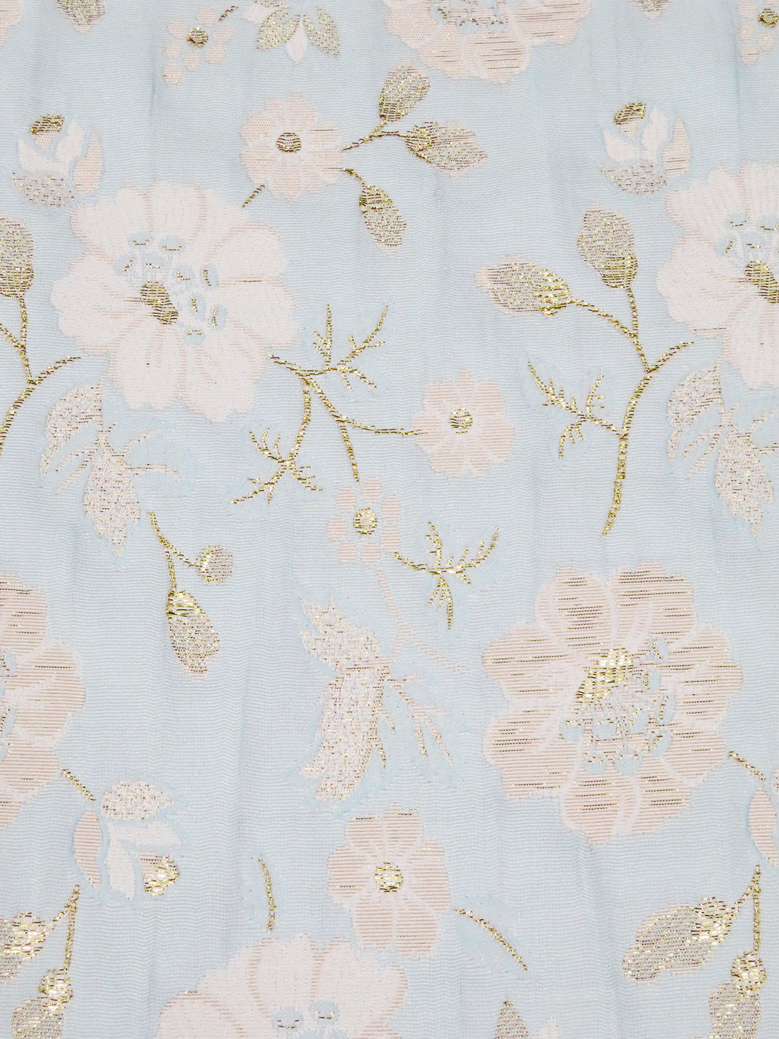 Ice Blue/White/Gold Polyester/Metallic Floral Weave Jacquard 44W