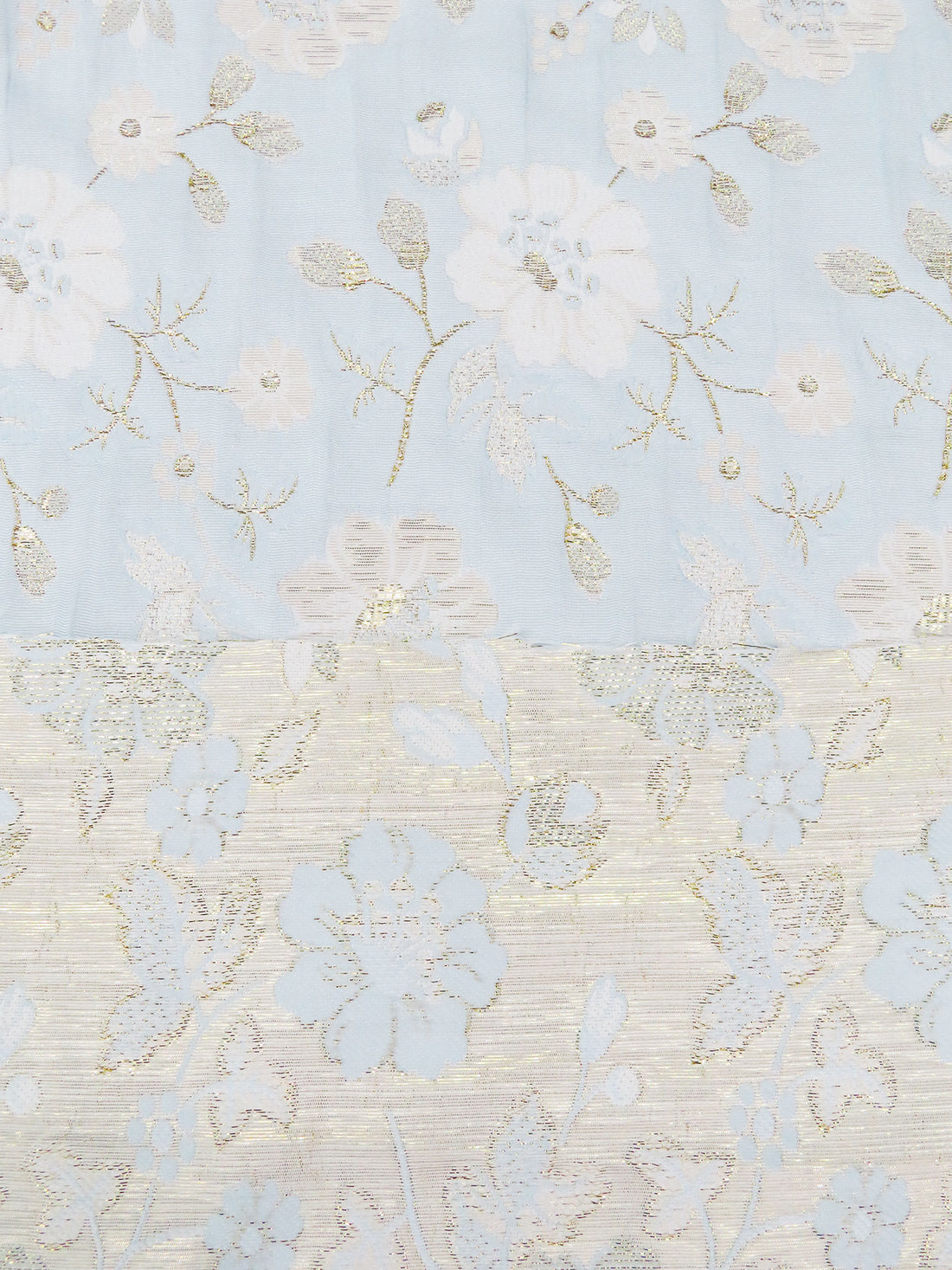 Ice Blue/White/Gold Polyester/Metallic Floral Weave Jacquard 44W