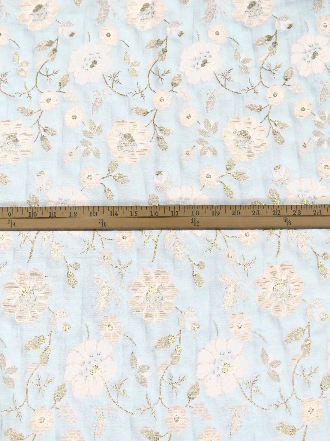 Ice Blue/White/Gold Polyester/Metallic Floral Weave Jacquard 44W