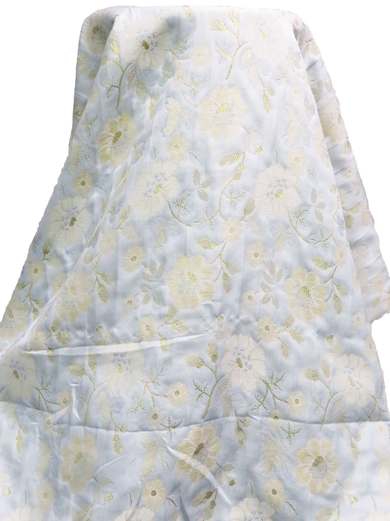 Ice Blue/White/Gold Polyester/Metallic Floral Weave Jacquard 44W