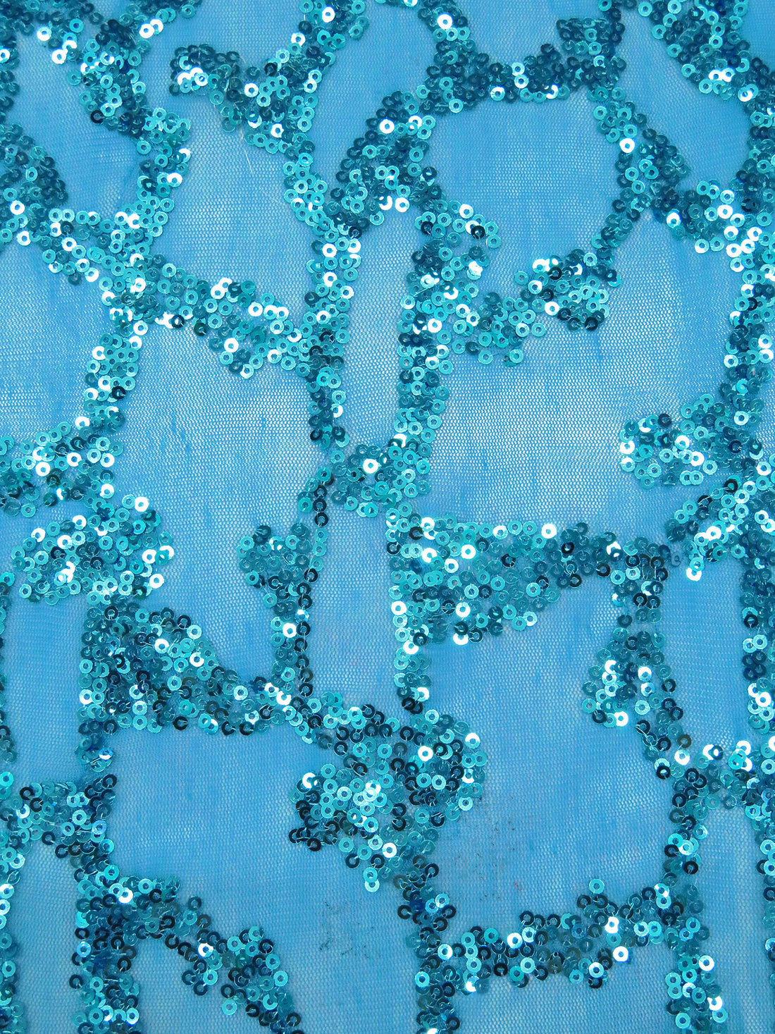 Teal/Cyan Cornflower Polyester/Lycra Abstract Sequins On Mesh Knit 55W