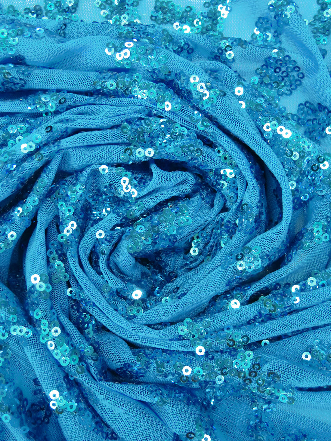 Teal/Cyan Cornflower Polyester/Lycra Abstract Sequins On Mesh Knit 55W