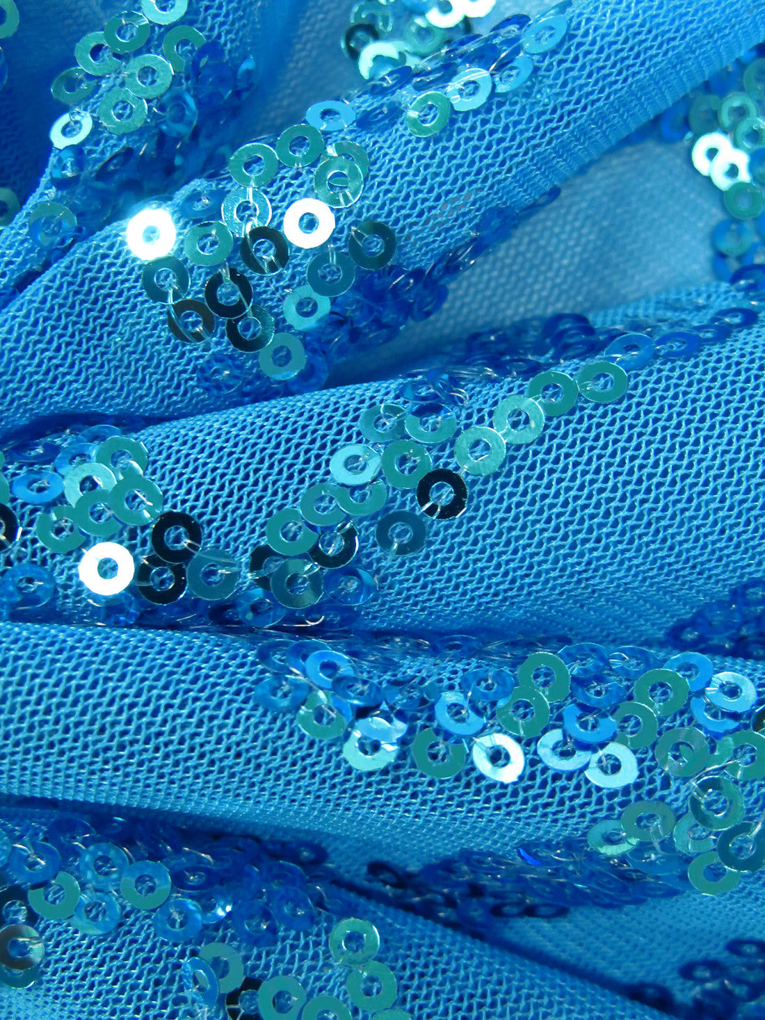 Teal/Cyan Cornflower Polyester/Lycra Abstract Sequins On Mesh Knit 55W