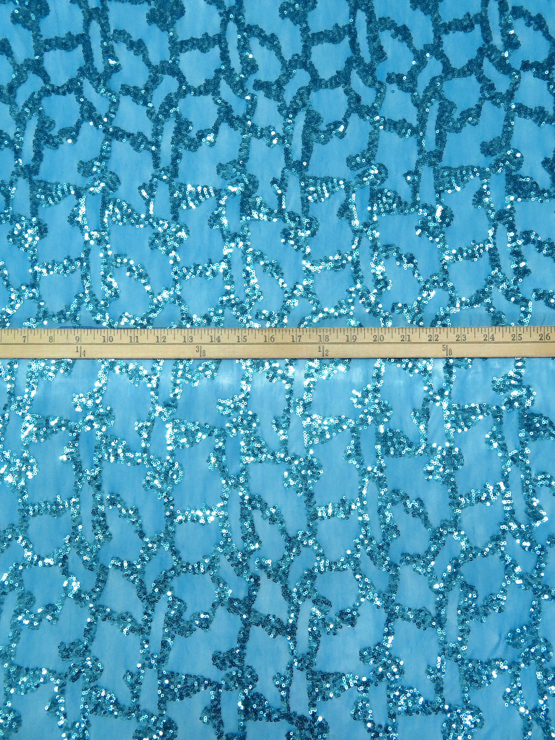 Teal/Cyan Cornflower Polyester/Lycra Abstract Sequins On Mesh Knit 55W