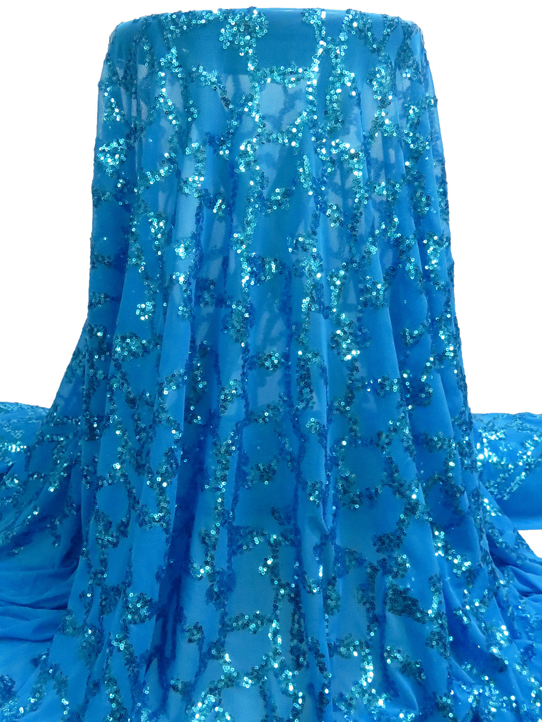 Teal/Cyan Cornflower Polyester/Lycra Abstract Sequins On Mesh Knit 55W