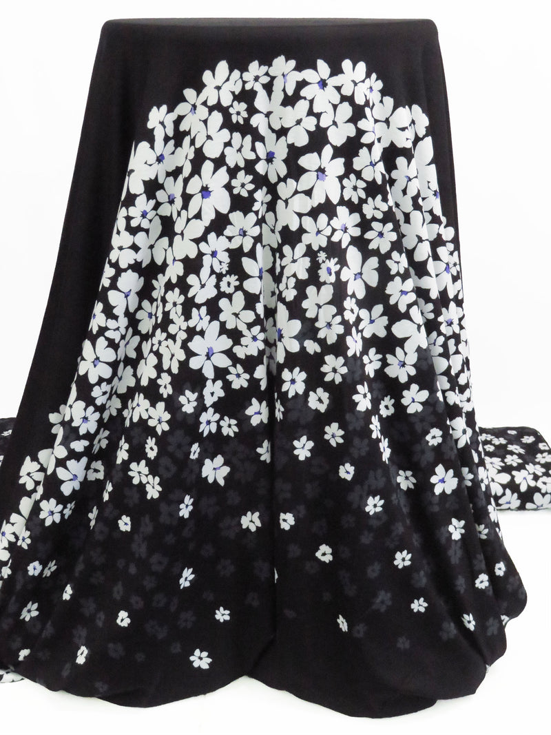 SOLD BY THE PANEL ONLY - Black/White/Iron Gray/Ultra Violet Rayon/Lycra Falling Flowers Print Jersey Knit - NY Designer - 60W