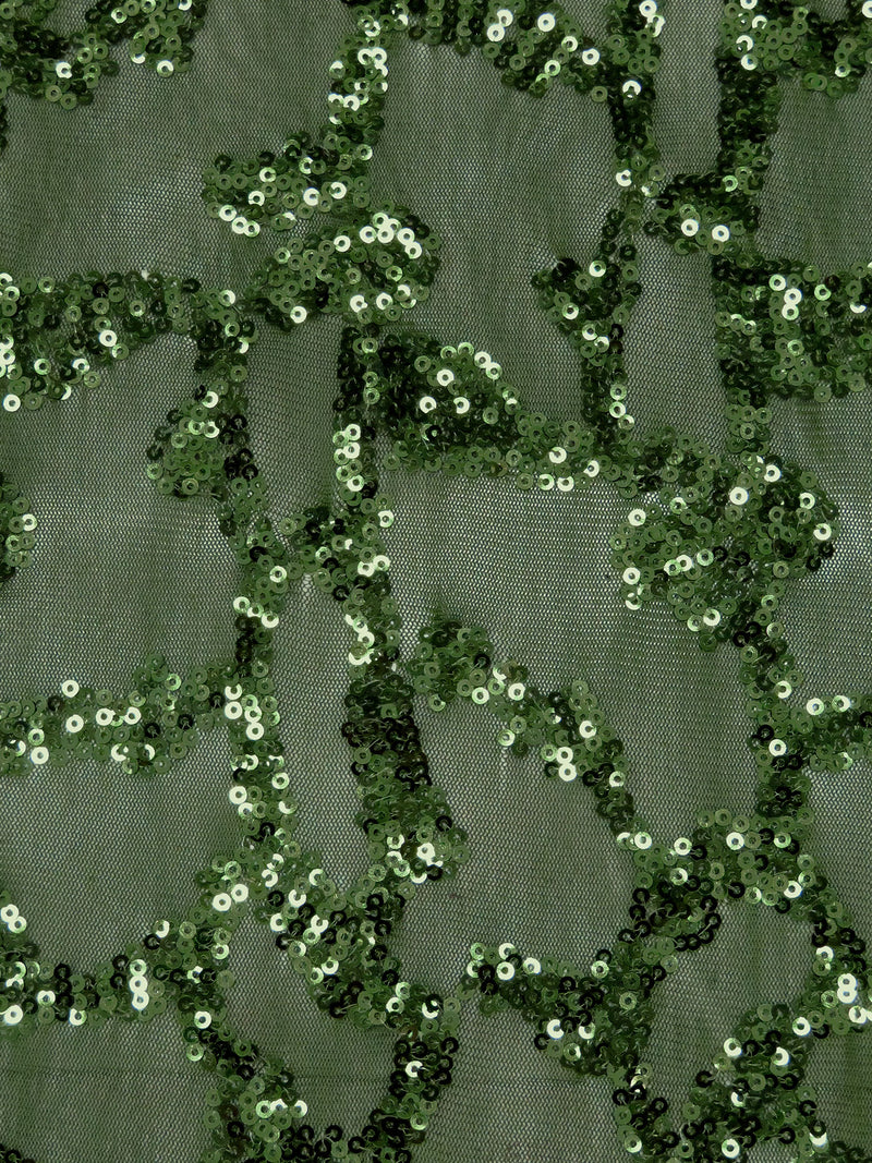 Dark Forest Green Polyester/Lycra Abstract Sequins On Mesh Knit 55W
