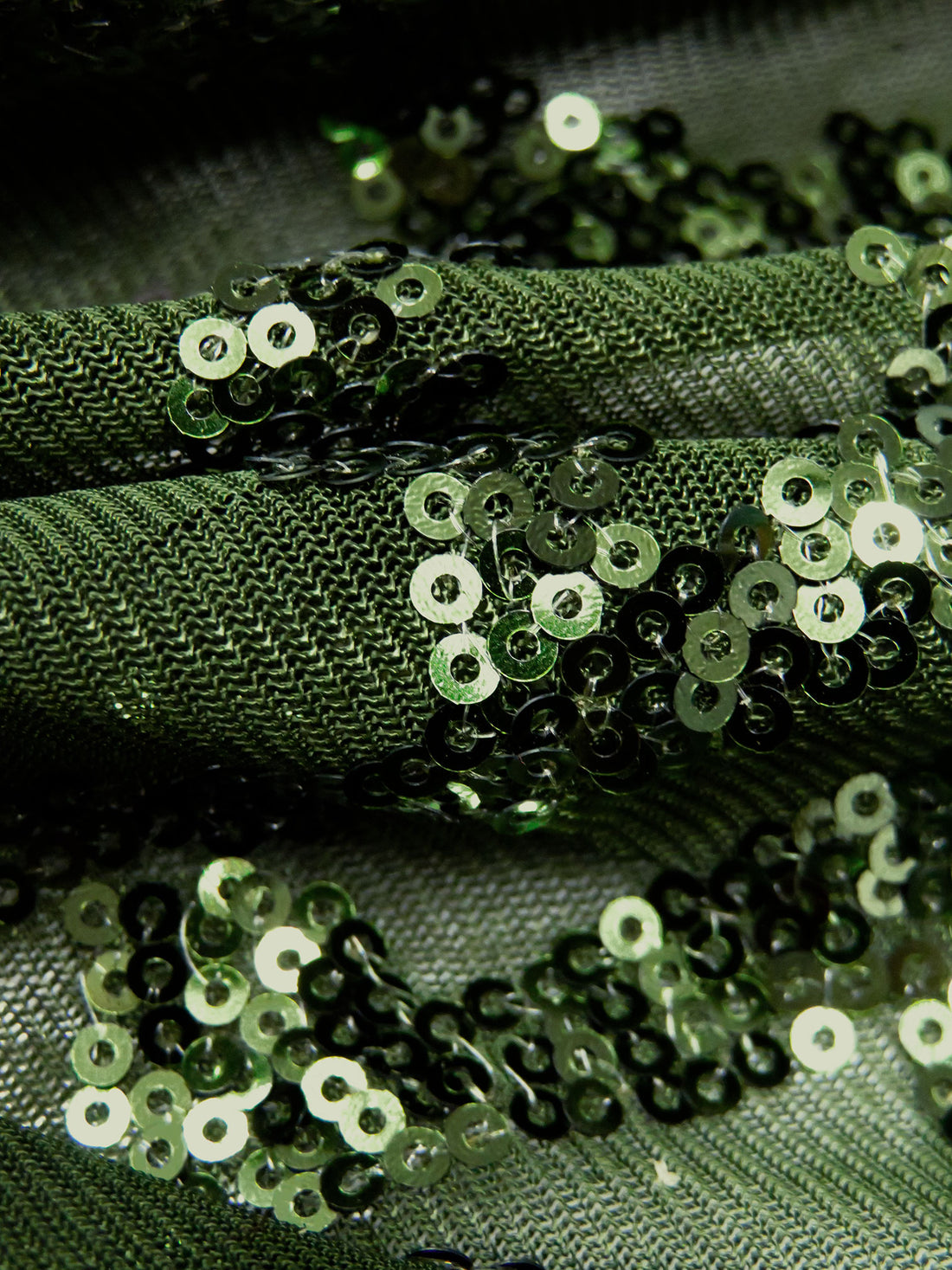 Dark Forest Green Polyester/Lycra Abstract Sequins On Mesh Knit 55W