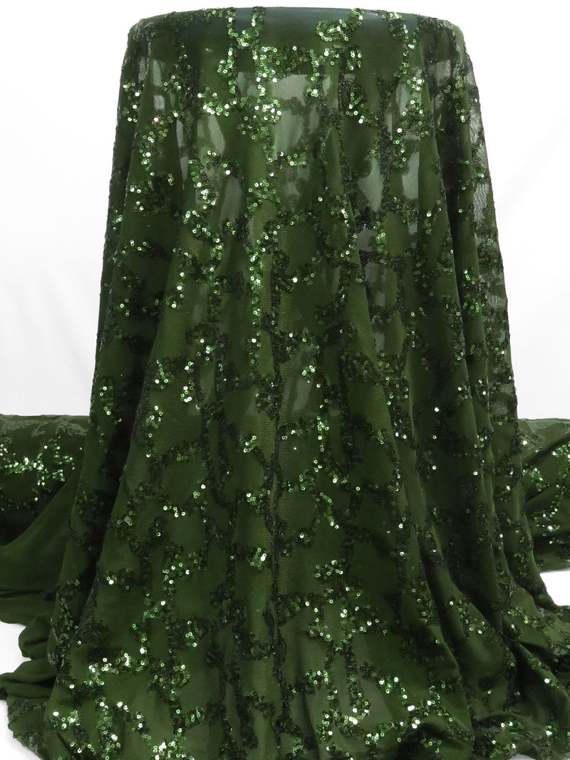 Dark Forest Green Polyester/Lycra Abstract Sequins On Mesh Knit 55W