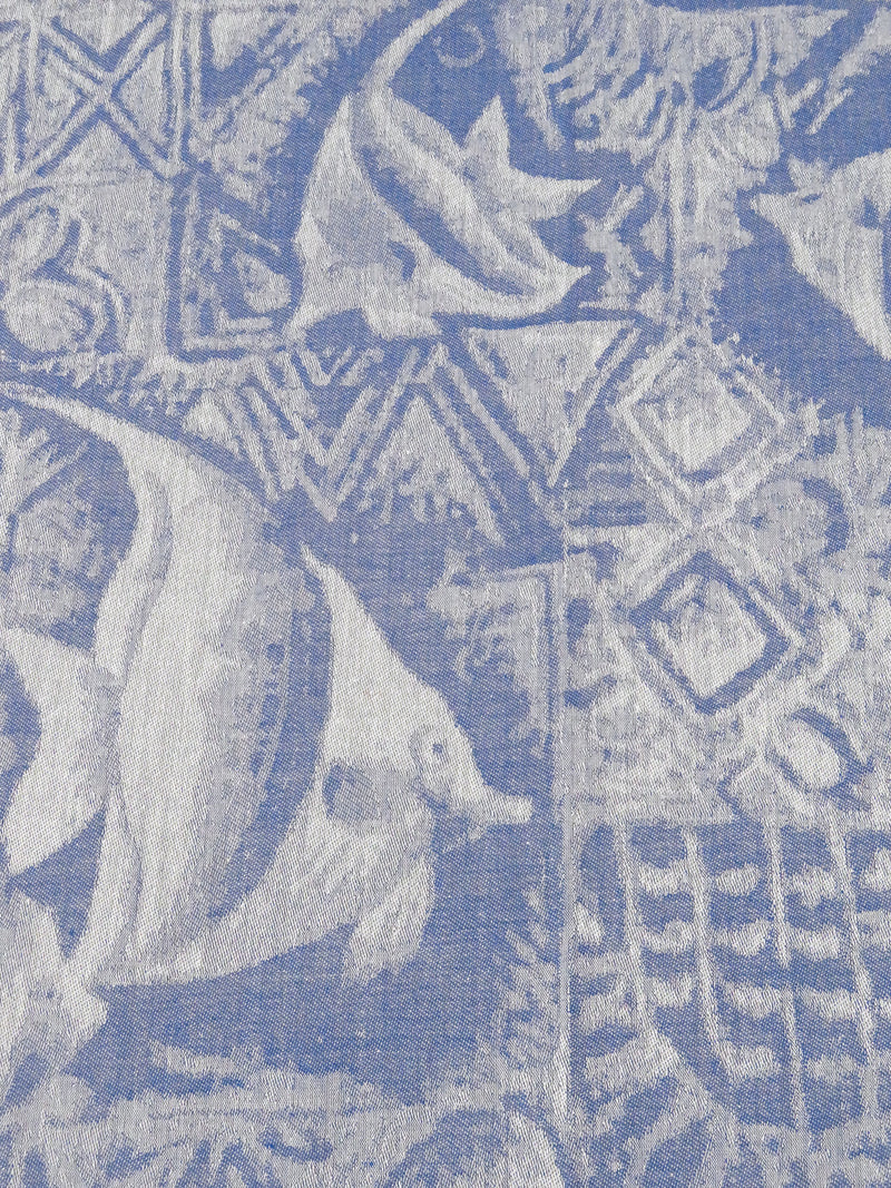 Blue Yonder/White Cotton/Polyester Fish And Tile Weave Chambray Jacquard Shirting - NY Designer - 54W