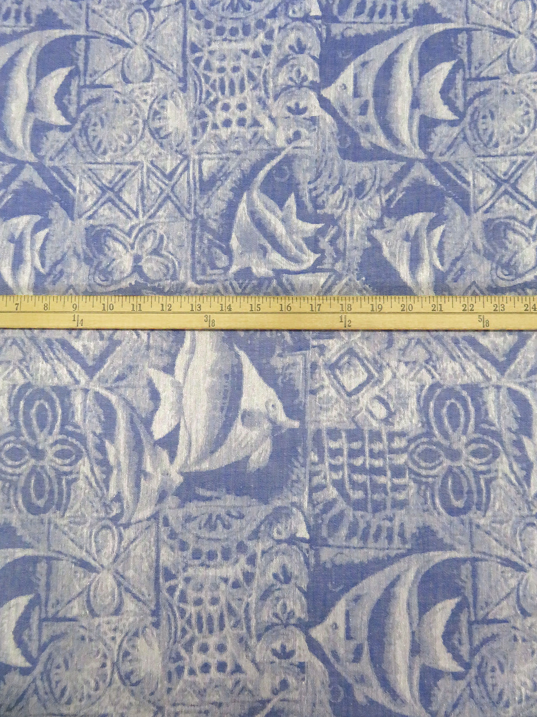 Blue Yonder/White Cotton/Polyester Fish And Tile Weave Chambray Jacquard Shirting - NY Designer - 54W