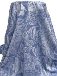 Blue Yonder/White Cotton/Polyester Fish And Tile Weave Chambray Jacquard Shirting - NY Designer - 54W