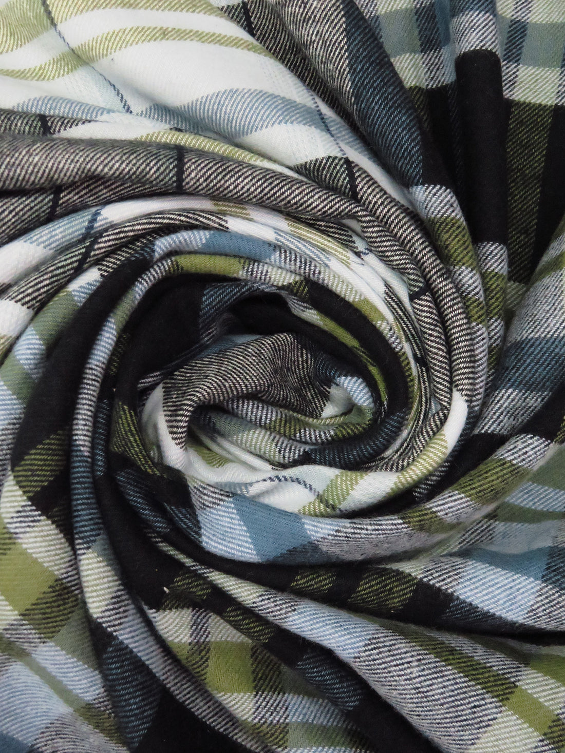 Black/Stale Blue/Mustard Green/Multi 100% Cotton Split Plaid Weave Flannel Shirting - NY Designer - 51W